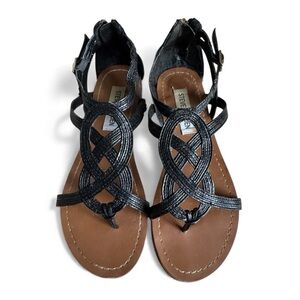 Steve Madden Strappy Gladiator Flat Sandals Leather Zip Back Boho Shoes Size 6